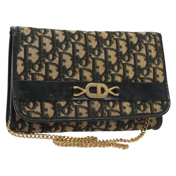 DIOR Trotter Canvas Chain Shoulder Bag Navy Gold - Picture 1 of 12